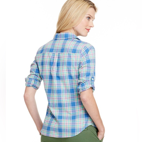 Vineyard Vines Little River Plaid Popover Flannel Button Top, Sz 00 - Picture 2 of 8